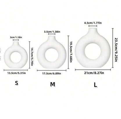 White Fiber Donut Flower Vase for Home Decor