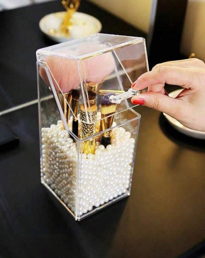 Acrylic Pearls Brush Holder with Lid