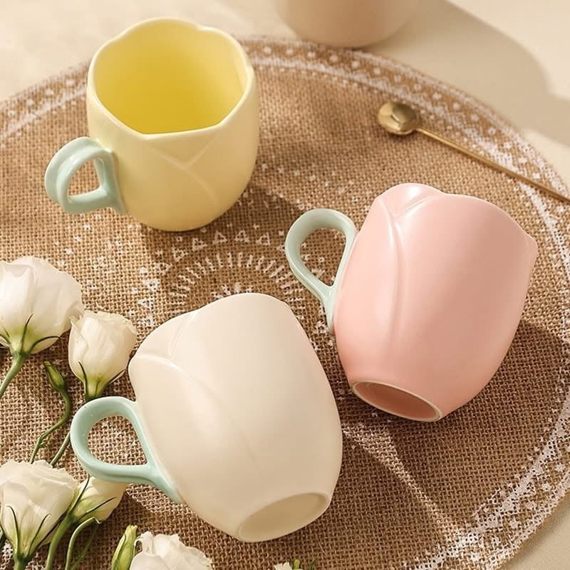 Ceramic Tulip Coffee Cup with Saucer