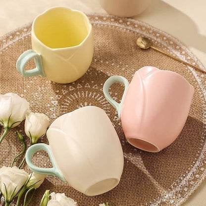 Ceramic Tulip Coffee Cup with Saucer