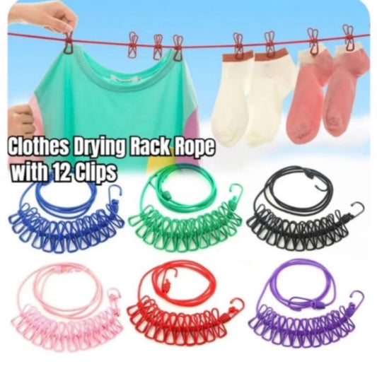 Clothes Drying Rope with 12 Clips