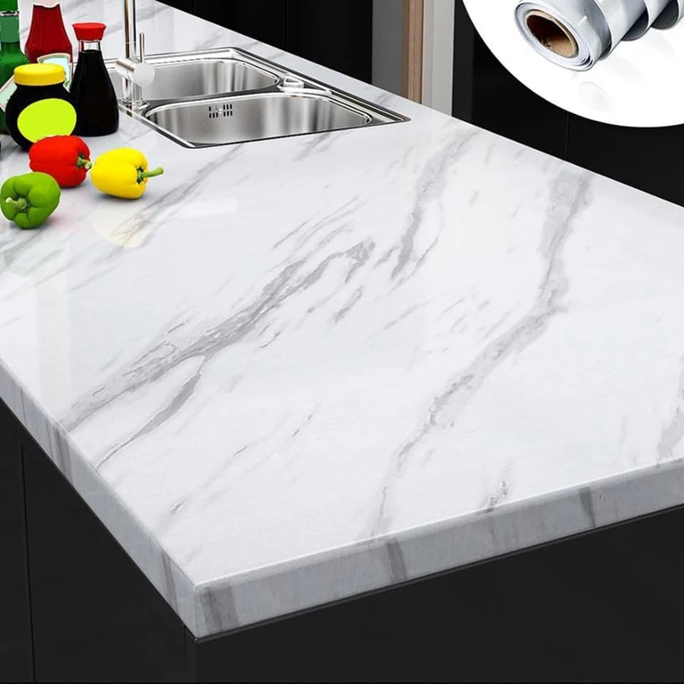 White Marble Design Waterproof Sheet (60cm by 200cm)