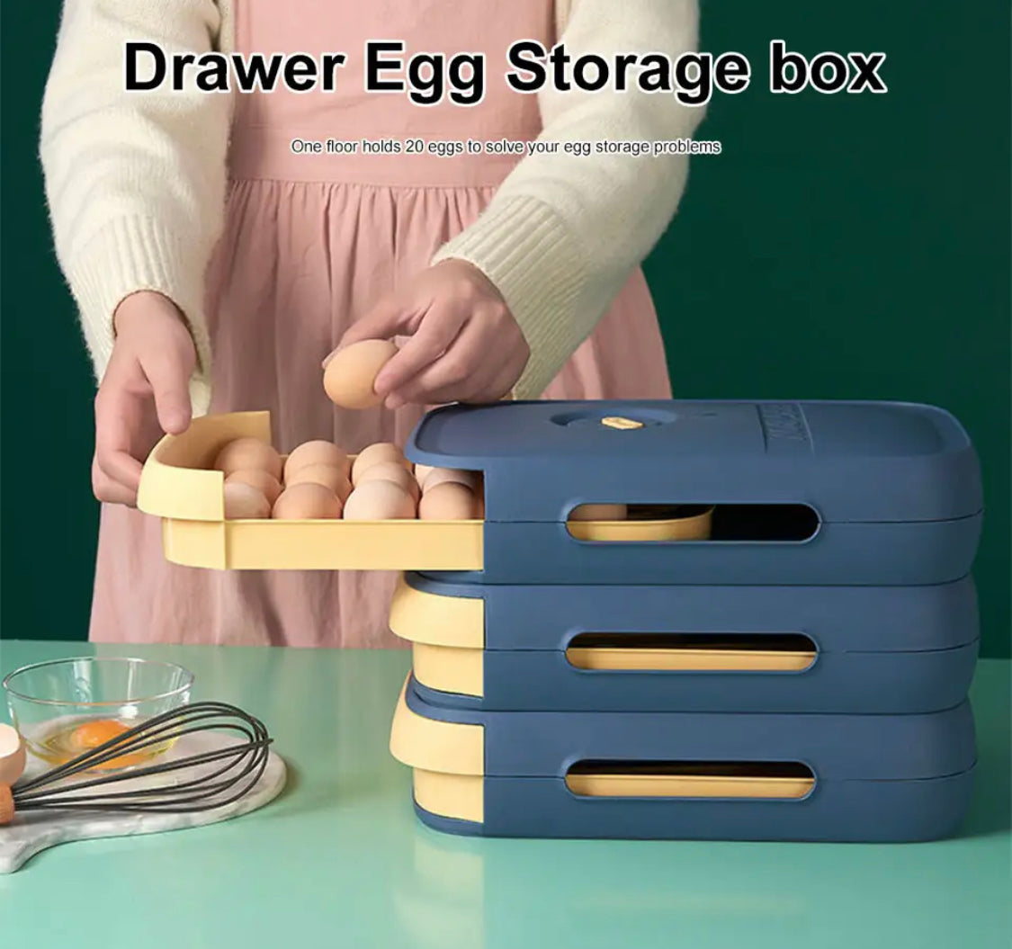 Automatic Rolling Kitchen Egg Storage Box Drawer Organizer