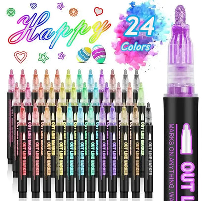 12 Pcs Neon Outline Pens Set