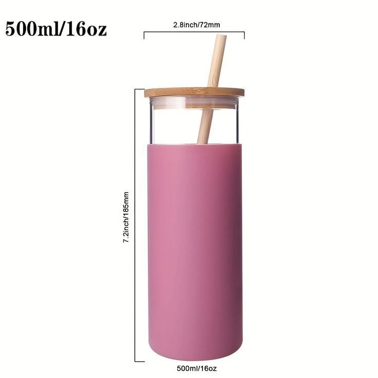 550ml Coffee Glass with Lid and Straw