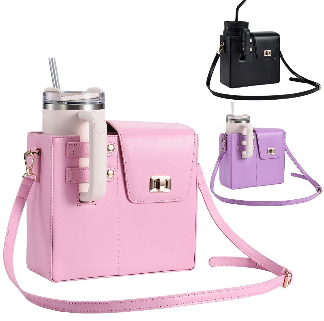 Leather Tumbler Holder with Storage Bag