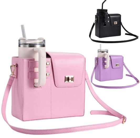 Leather Tumbler Holder with Storage Bag