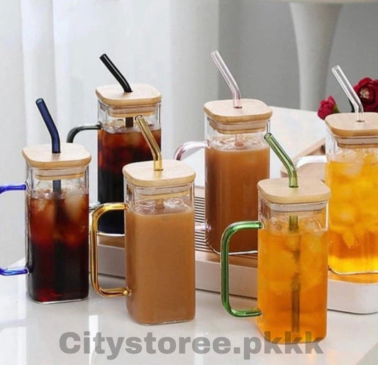 Coffee Glass with Lid and Straw