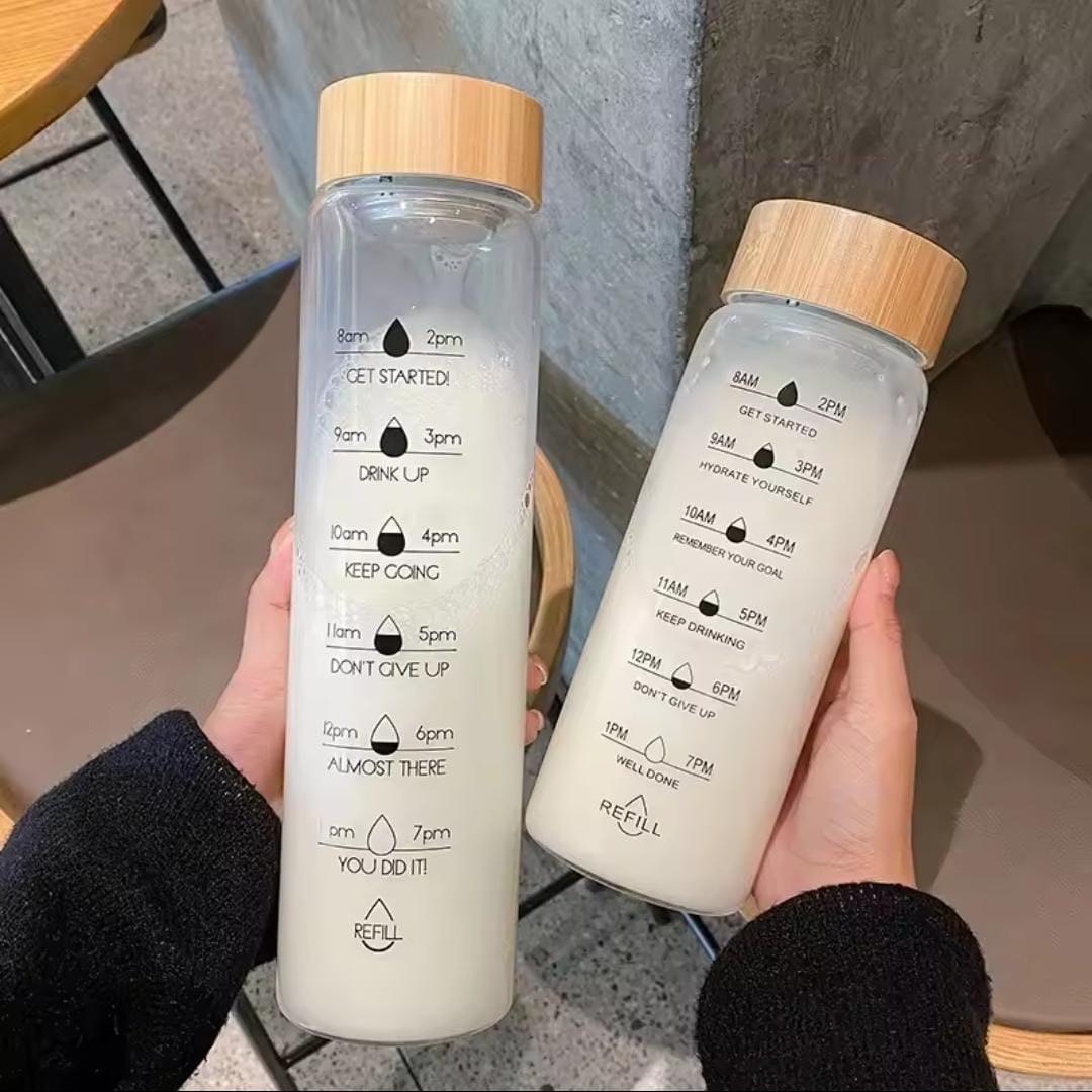 Glass Water Bottle with Wooden Lid