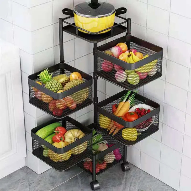 Metal Rotating Square Storage Trolley with Wheels