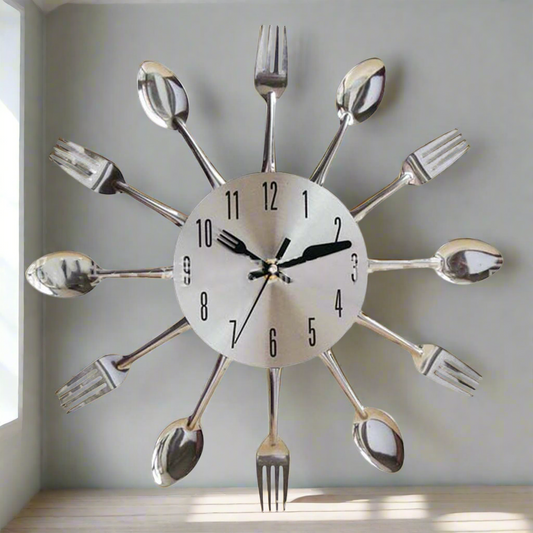 Spoon and Fork Silver Wall Clock