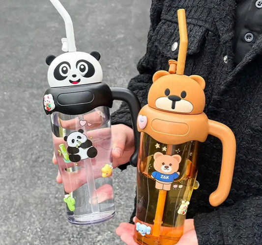 750 ml Bear Panda Tumbler Mug With Handle Straw