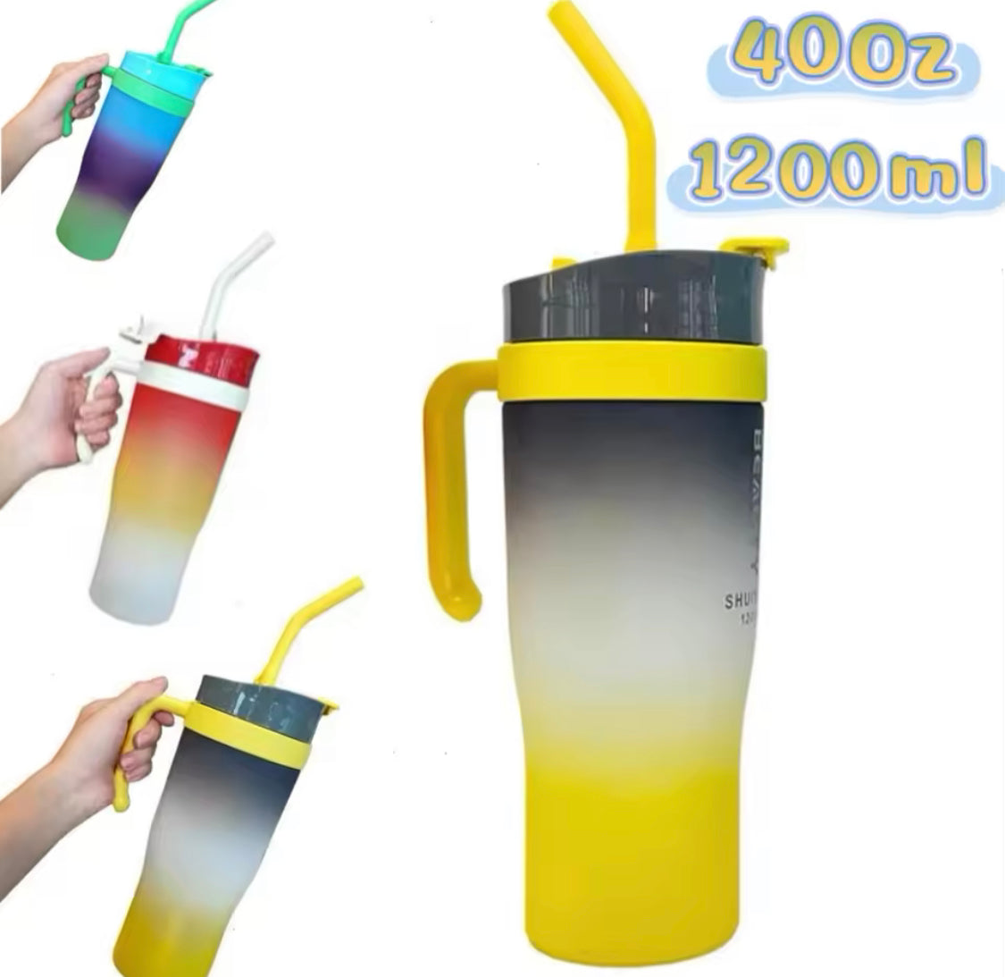 40oz Tumbler Glass with Handle Lid and Straw