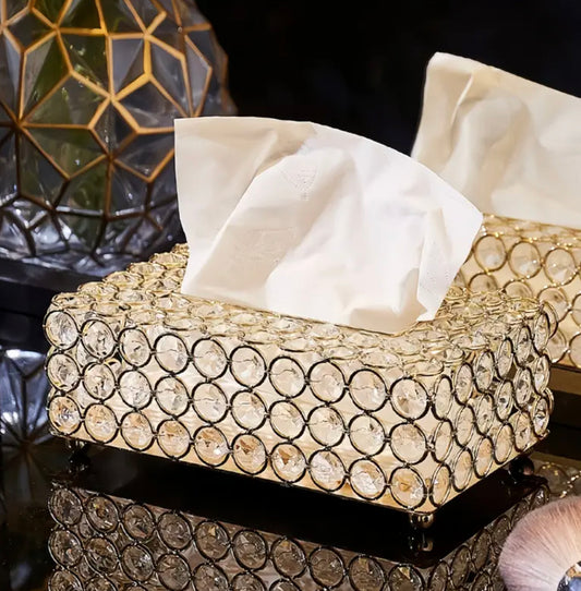 Metal Round Crystal Tissue Box