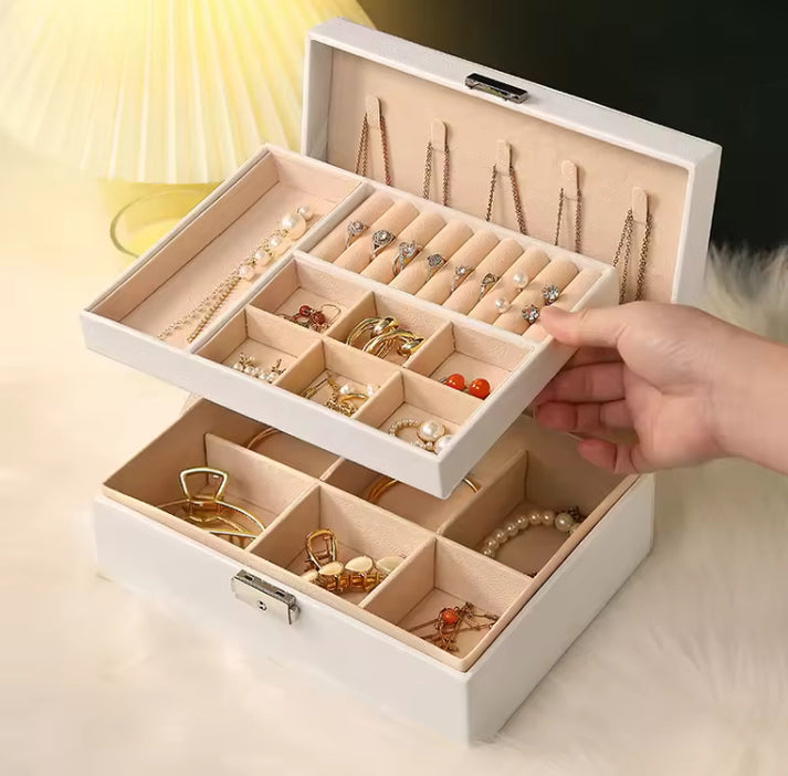 Double Layer Leather Jewellery Box with Lock