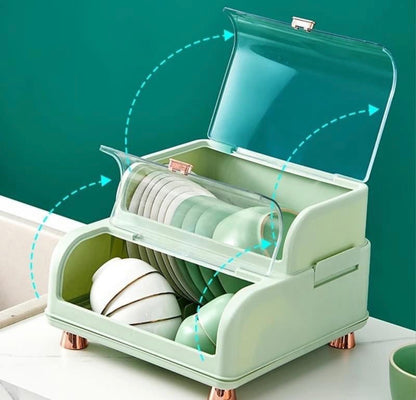 Kitchen Double Layer Dish Rack with Lid