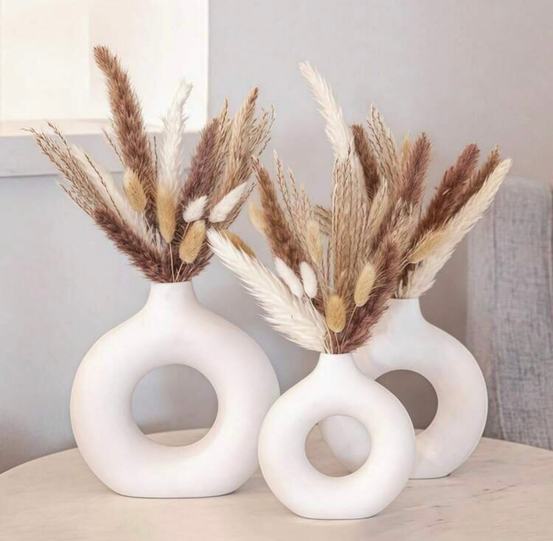 White Fiber Donut Flower Vase for Home Decor