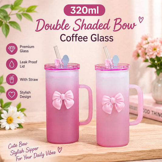 320ml Double Shade Bow Coffee Glass with Straw
