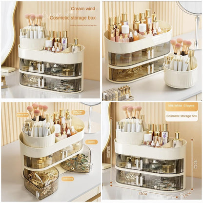 New 2 in 1 Makeup Organizer + Brushes Holder Multi Layer Cosmetics Storage Box