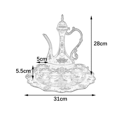 Metal Tea Pot Set with 6 Cups and Tray