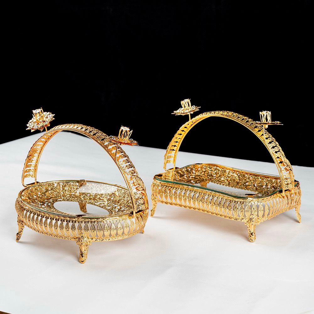 Golden Serving Tray with Handle
