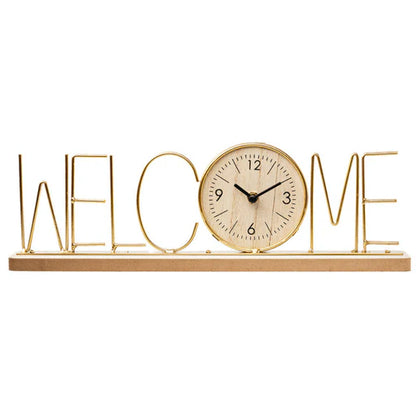 Welcome Design Metal Table Clock Showpiece