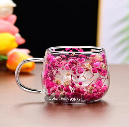350ml Double Layer Flowers Coffee Glass