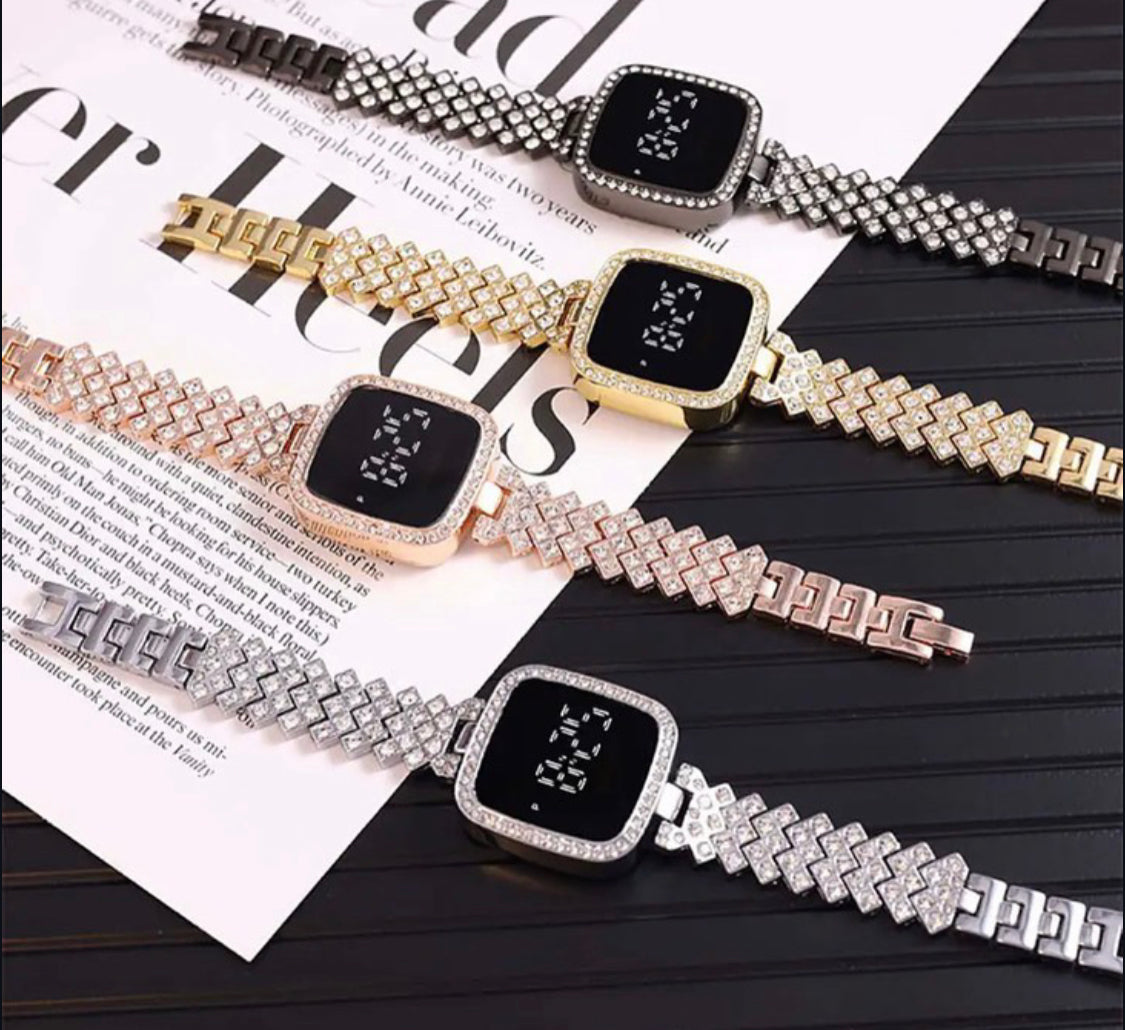 New Women Digital LED Smartwatch Crystal Bracelet