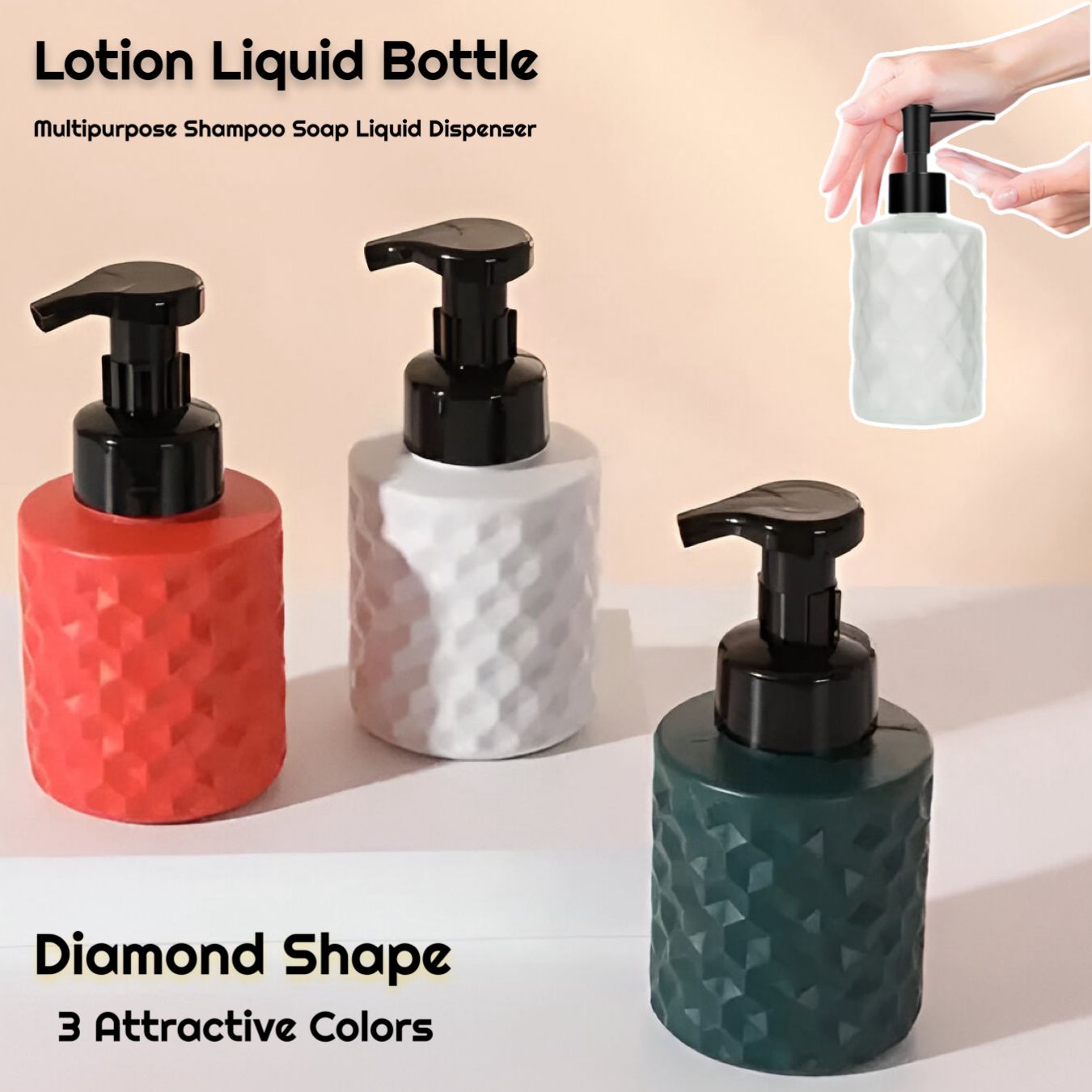 Multipurpose Diamond Shape Soap/Shampoo/Liquid Push Dispenser Bottle