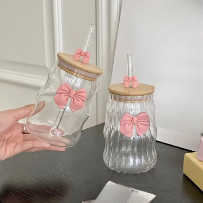 Bow Coffee Glass with Straw and Lid