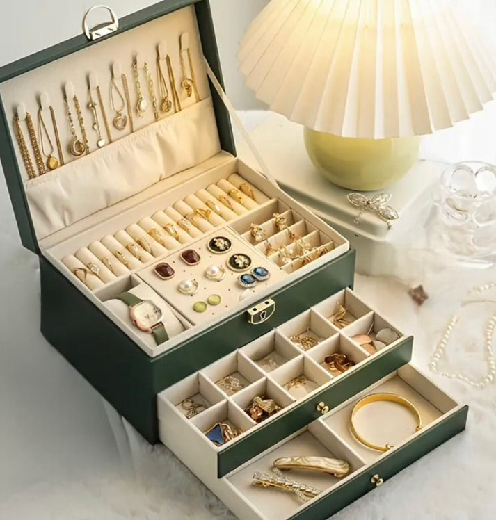 3 Layer Leather Jewellery Box with Drawers