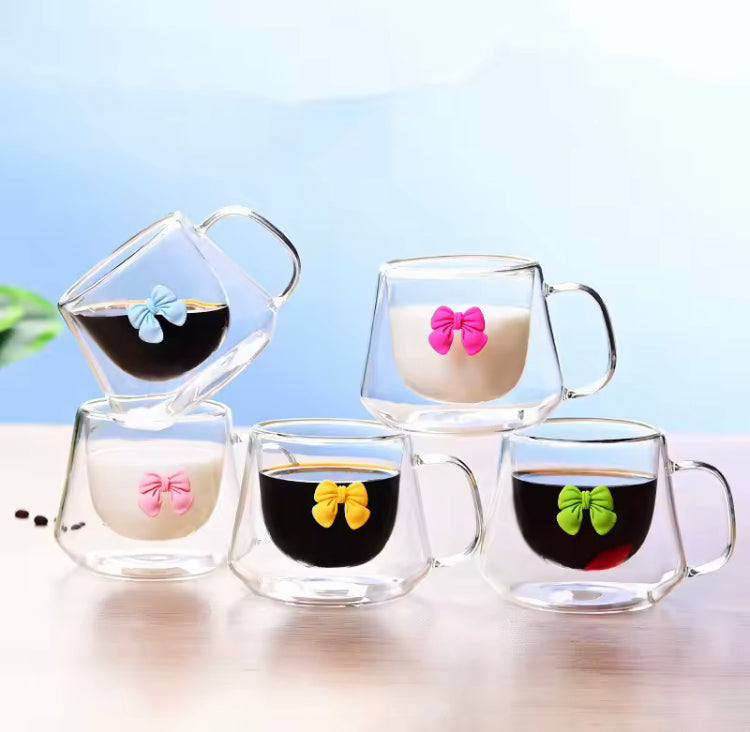 250ml Cute Bow Double Wall Coffee Glass