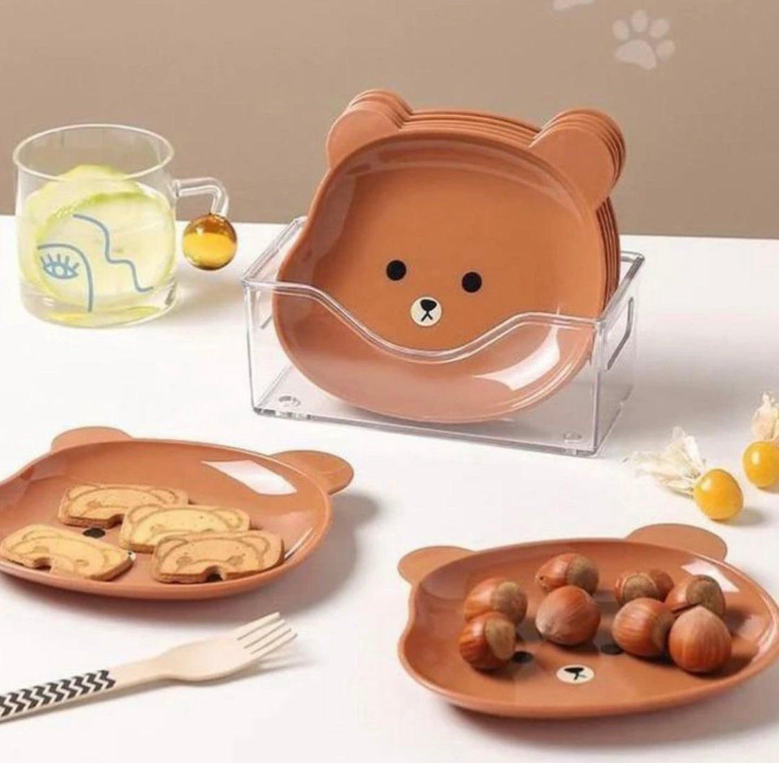 8 Pcs Bear Plates for kids with Holder