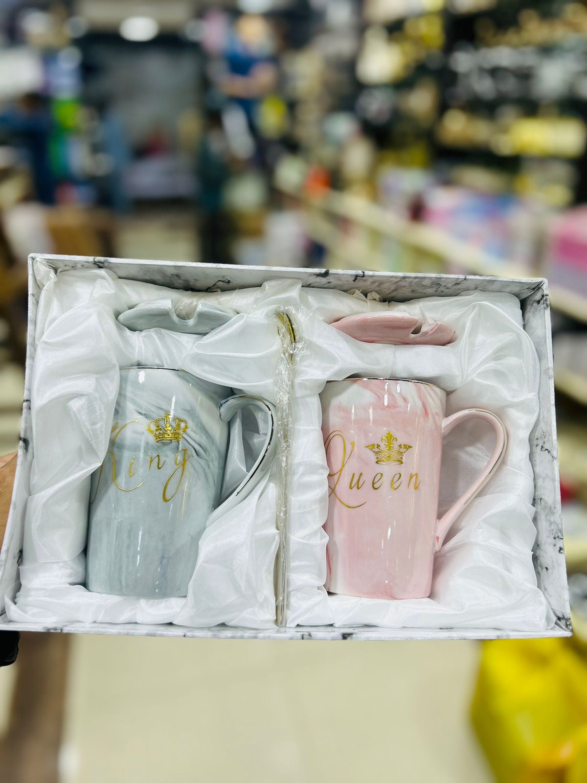 Marble Design Couple Mug King and Queen Best For Gift Best quality With Spoons With Fancy box