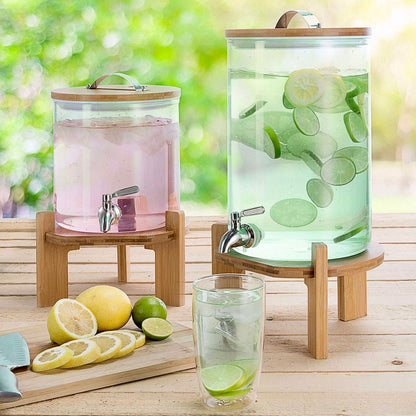 Glass Juice Dispenser with Wooden Stand