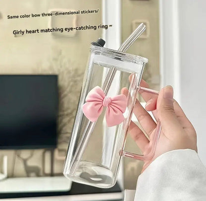 400ml Bow Coffee Glass with Lid and Straw