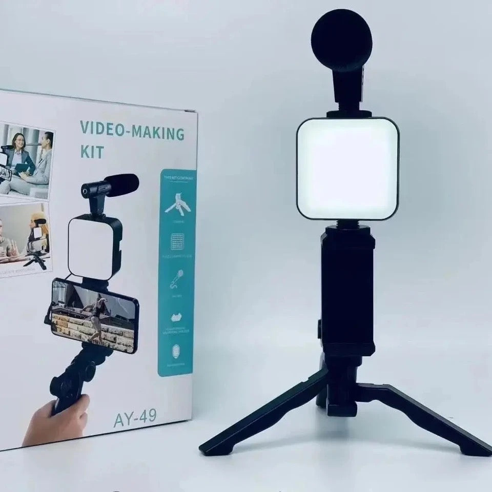 3 in 1 Vlogging Kit with LED Light,Mic and Remote Control