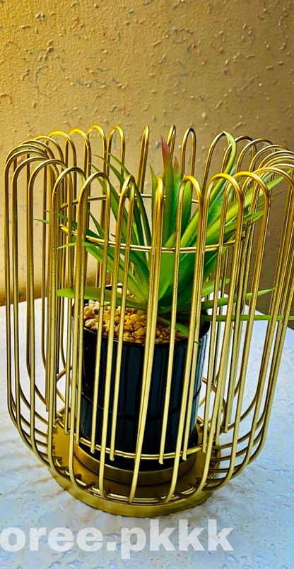 Metal Geometric Cage Style Potted Centerpiece Home Decor Showpiece