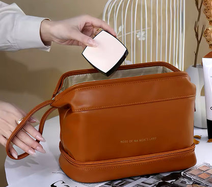 Double Layer Leather Makeup Pouch
