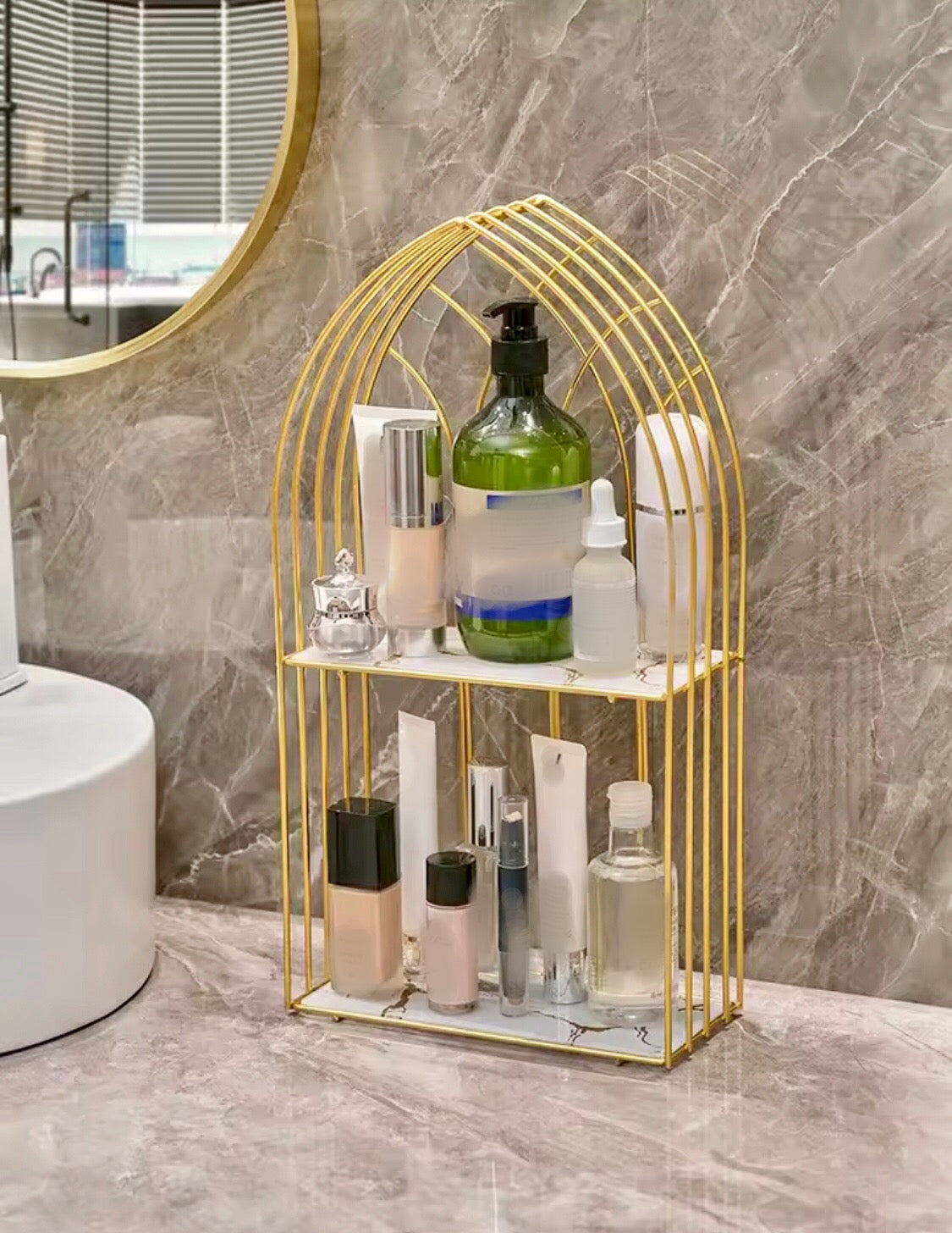 2 Layer Metal Marble Cosmetic Organizer
