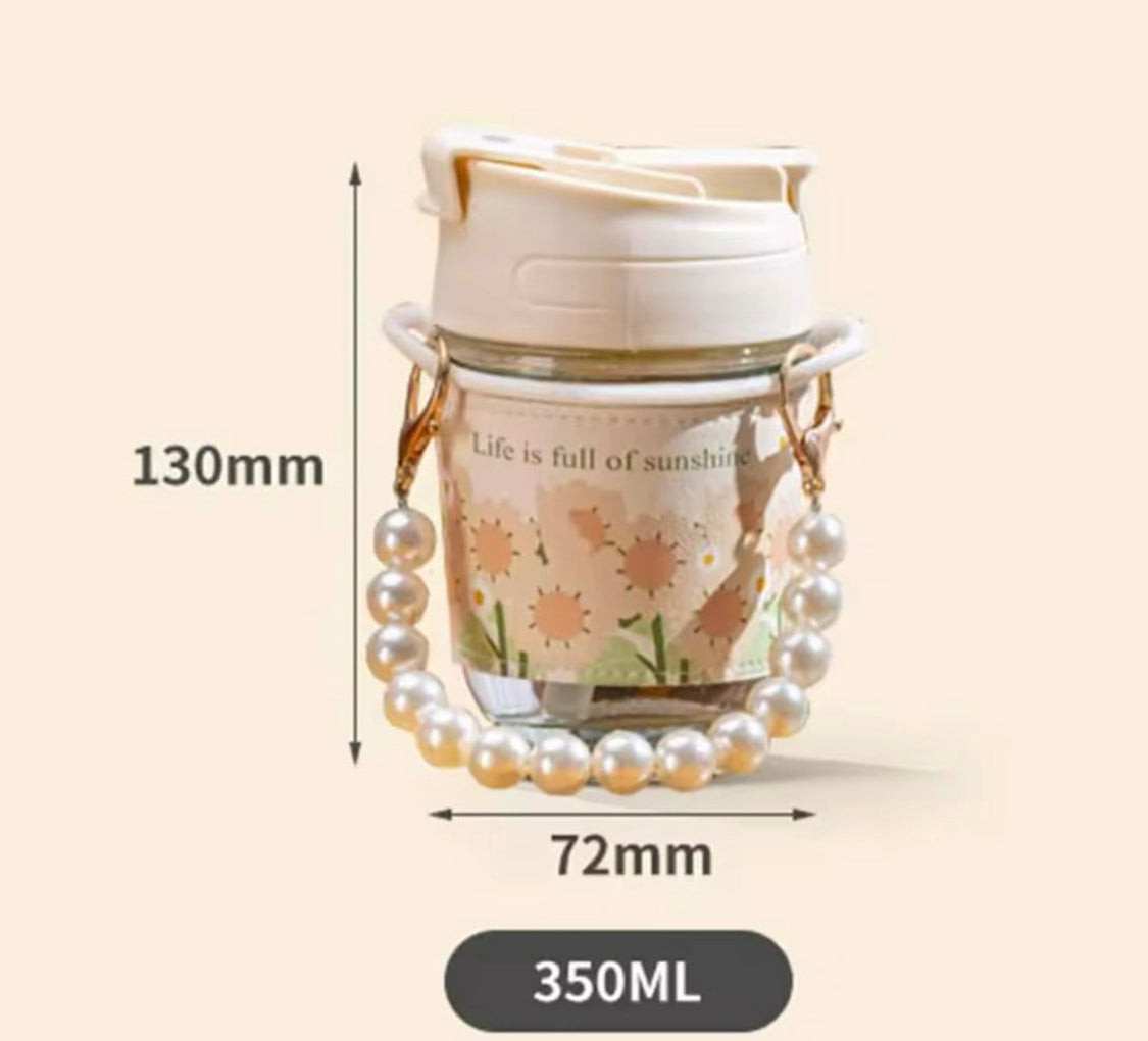 350ml Pearl Handle Coffee Glass with Straw