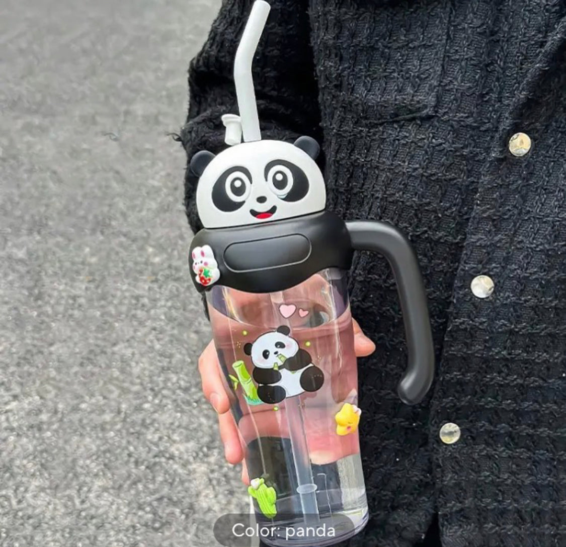 750 ml Bear Panda Tumbler Mug With Handle Straw