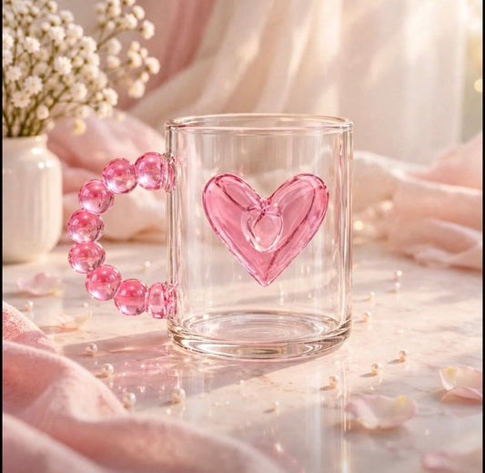 Heart Glass Mug with Beaded Handle