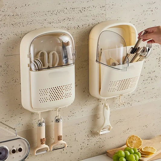 Wall-Mounted Cutlery Holder with Lid