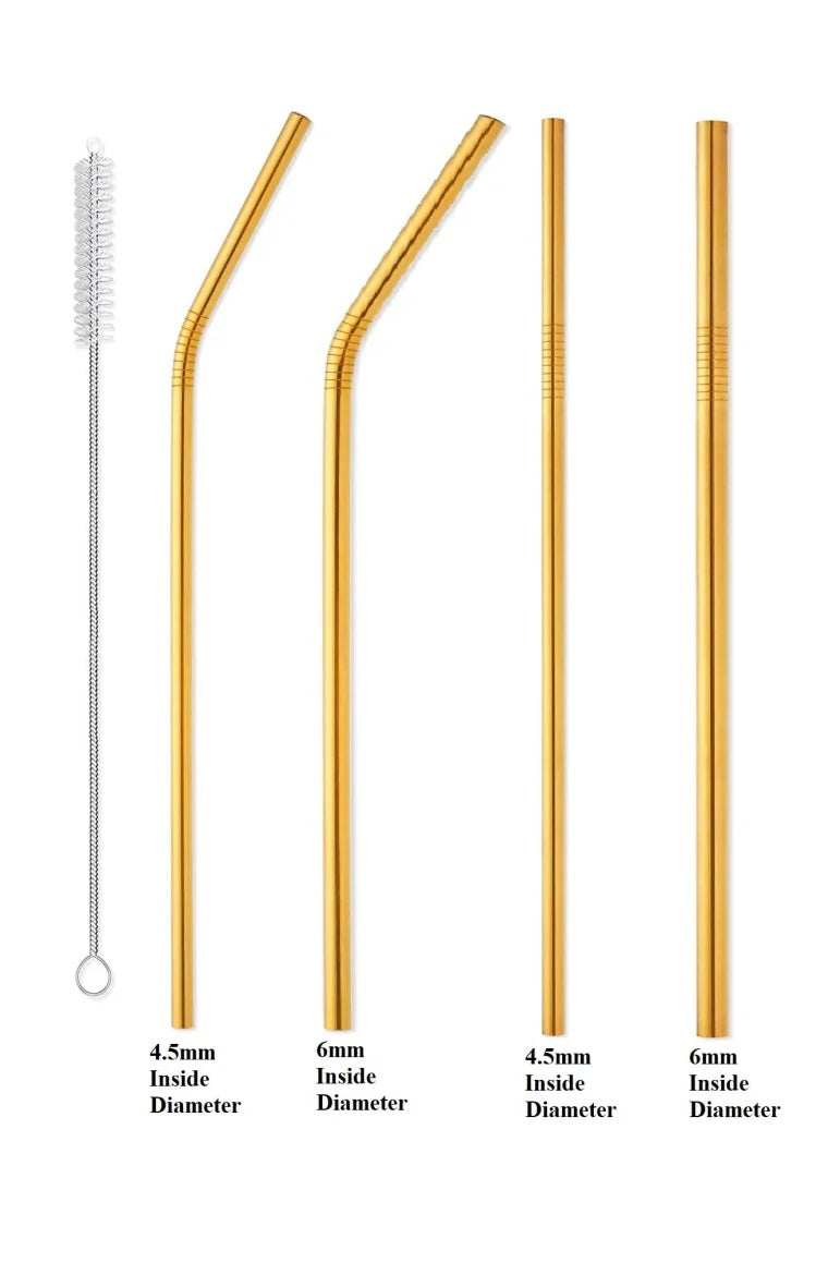 5 Pcs Golden Steel Straws Set