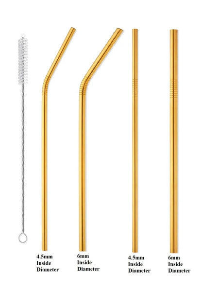 5 Pcs Golden Steel Straws Set