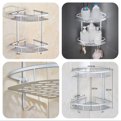 2 Layer Wall Mounted Aluminium Corner Shelf Rack