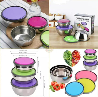 Stainless Steel Colourful 3 pcs Bowl Set