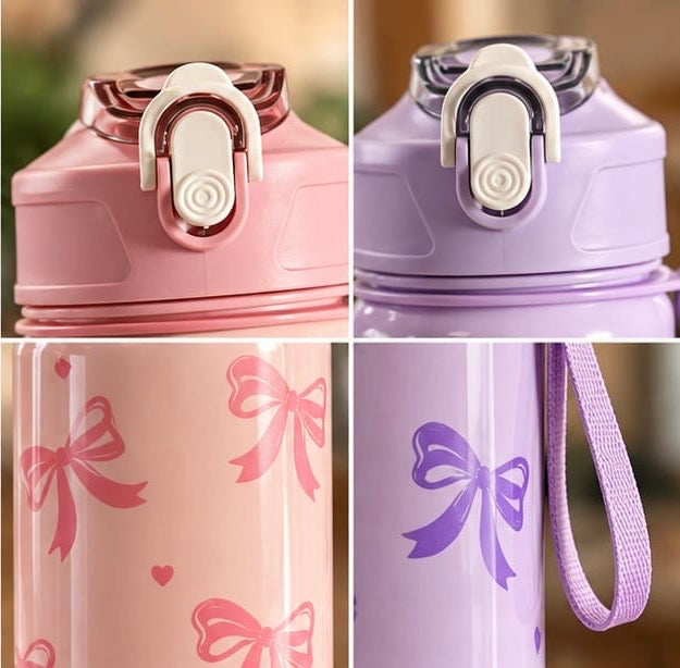 800ml Girls Bow Design Water Bottle