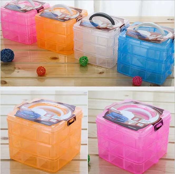 3 Layer 18 Grids Storage Cosmetic Jewellery Organizer Square Plastic Boxes